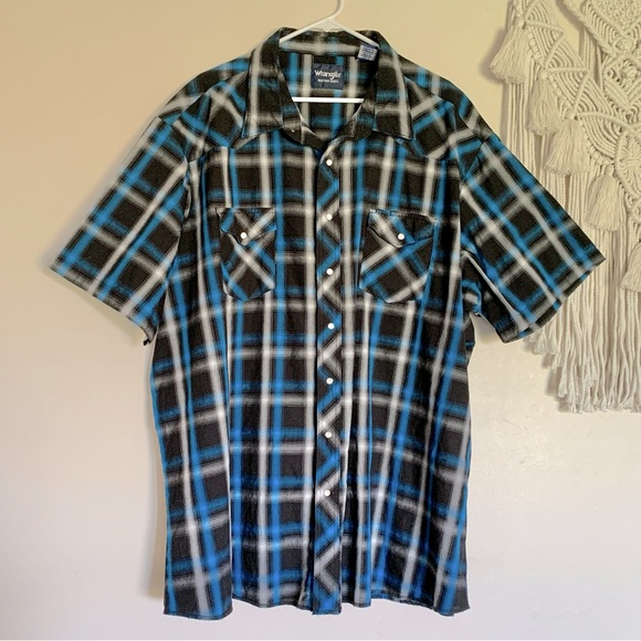 Wrangler Other - Wrangler Pearl Snap Western Men’s Shirt / Blue & Black Plaid / Short Sleeve 4XT